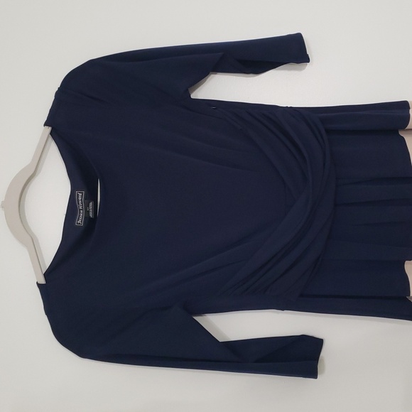 Jessica Howard Fit and Flare Dress 6P Petite Navy Blue Multicolor Colorblock - Picture 2 of 16